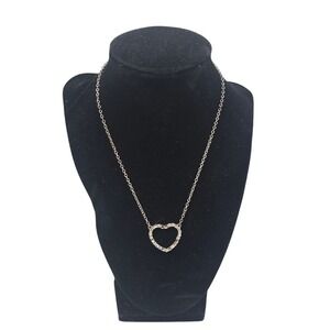 CH Silver Tone Rhinestone Open Heart Pendant Necklace Clear Champagne Crystals